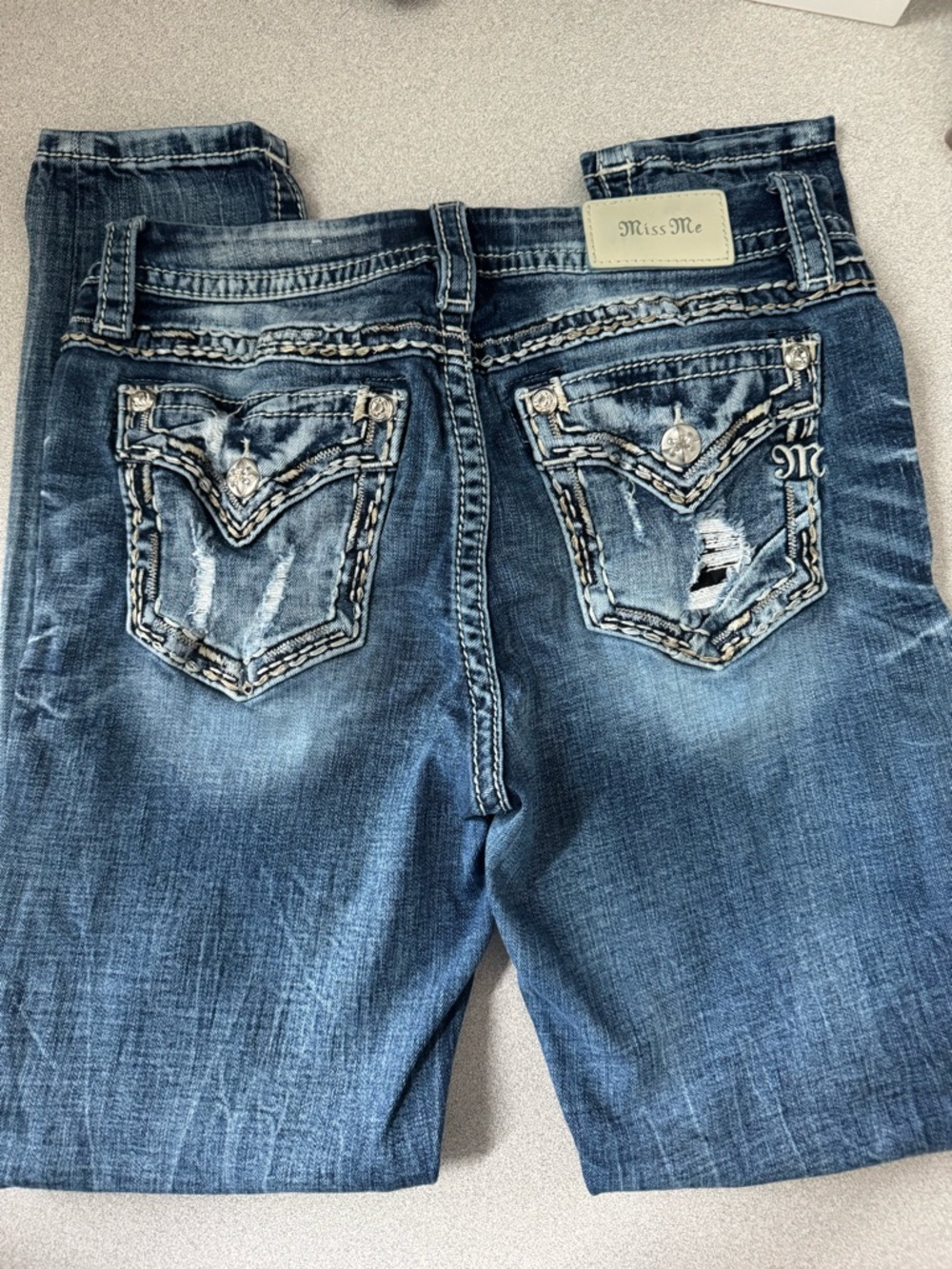 Miss Me Blue Washed Skinny Jeans with Embroidered Pockets Size 28